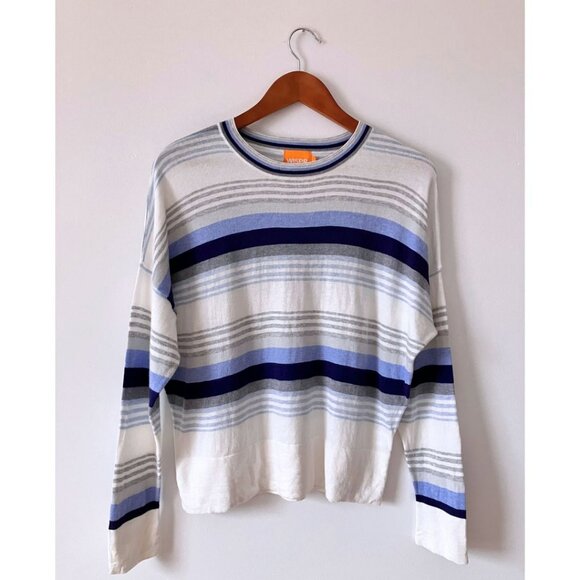 Wispr by Brodie Gradient Nautical Stripe Silkblend Sweater Blue White Size Large - Picture 2 of 6